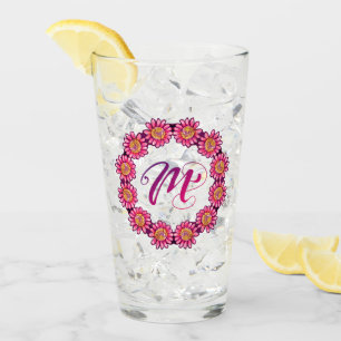 M Monogram Pretty Boho Floral Cottage Girly Cute Glass