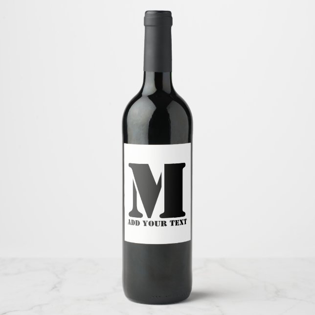 M Monogram Simple Modern Minimalist Personalised  Wine Label (Front)