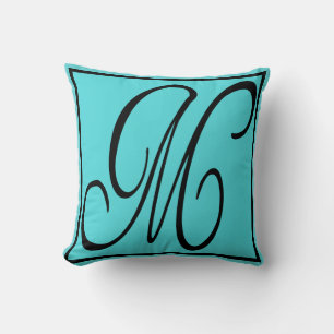 M PILLOW- The Letter M on Aqua Background Cushion