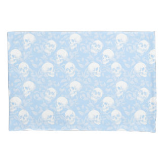 M Punk pastel blue Gothic skulls foliage Halloween Pillowcase
