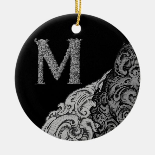 M - The Falck Alphabet (Silvery) Ceramic Tree Decoration (Front)