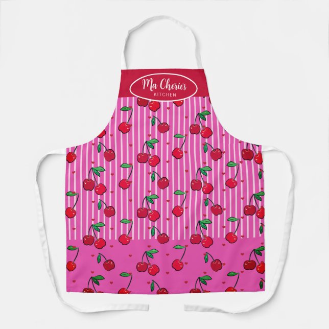 Ma Cherie Berries Heart Pattern Custom Red Pink Apron (Front)