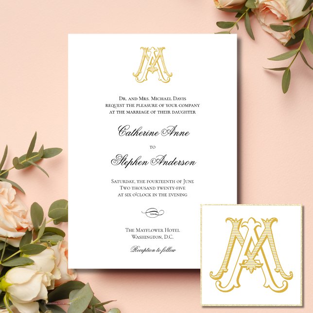 MA or AM Monogram Wedding Invitations - Gold (Creator Uploaded)
