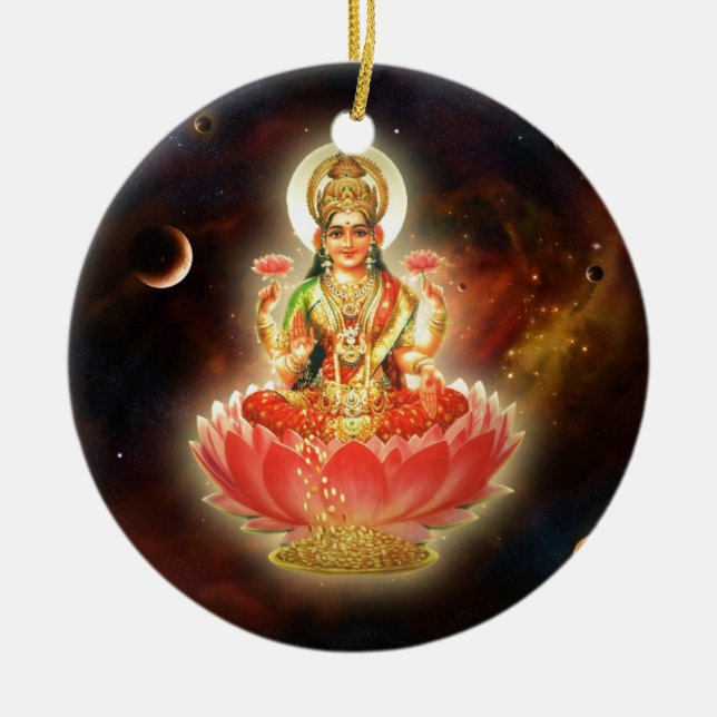 Maa Maha Lakshmi Devi Laxmi Goddess of Wealth Ceramic Ornament (Front)