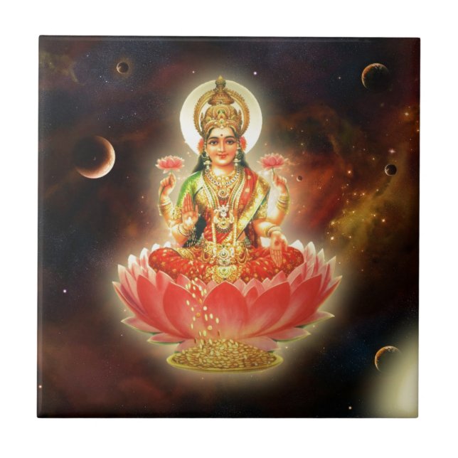 MAA MAHALAXMI DEVI INDIAN GODDESS OF WEALTH/ FORTU CERAMIC TILE (Front)
