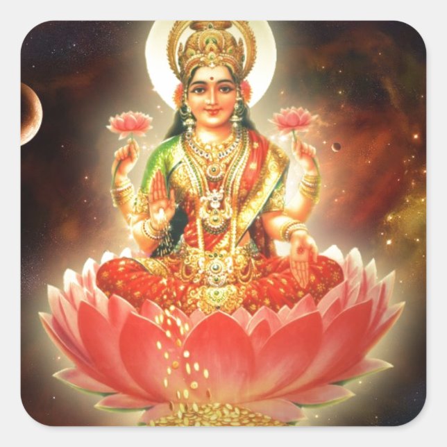 MAA MAHALAXMI DEVI INDIAN GODDESS OF WEALTH/ FORTU SQUARE STICKER (Front)