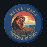 Maasai Mara National Reserve Lion Retro Distressed Magnet<br><div class="desc">Maasai Mara vector artwork design. Maasai Mara National Reserve is an area of preserved savannah wilderness in southwestern Kenya,  along the Tanzanian border. Its animals include lions,  cheetahs,  elephants,  zebras and hippos.</div>
