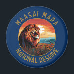 Maasai Mara National Reserve Lion Retro Distressed Magnet<br><div class="desc">Maasai Mara vector artwork design. Maasai Mara National Reserve is an area of preserved savannah wilderness in southwestern Kenya,  along the Tanzanian border. Its animals include lions,  cheetahs,  elephants,  zebras and hippos.</div>