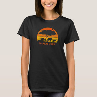 Maasai Mara Safari Elephant Lion Sunset Kenya Safa T-Shirt