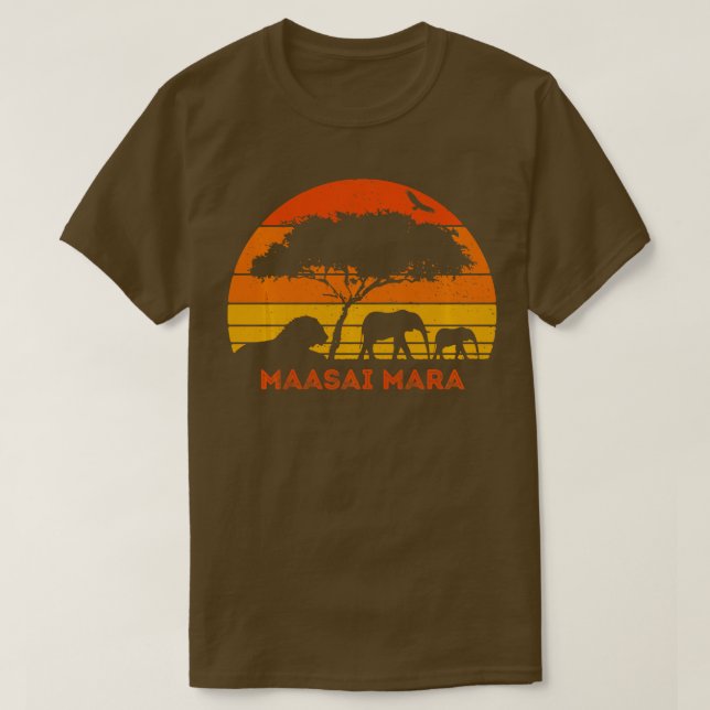 Maasai Mara Safari Elephant Lion Sunset Kenya Safa T-Shirt (Design Front)