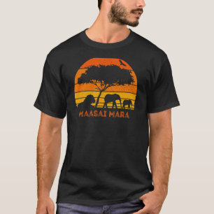 Maasai Mara Safari Elephant Lion Sunset Kenya Safa T-Shirt