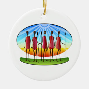 Maasai Men with Spears Kwanzaa Ceramic Tree Decoration