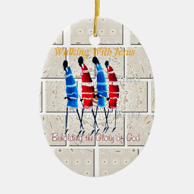 Maasai Morans Christian Art Print Ceramic Tree Decoration (Front)