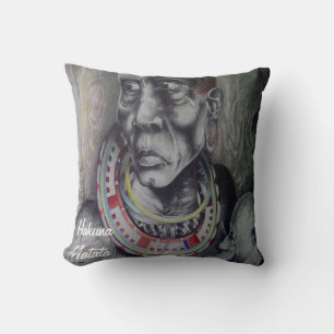 Maasai Mother and Child with Lion Art Print/Graphi Cushion