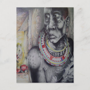 Maasai Mother and Child with Lion Art Print/Graphi Postcard