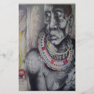 Maasai Mother and Child with Lion Art Print/Graphi Stationery