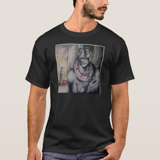 Maasai Mother and Child with Lion Art Print/Graphi T-Shirt (Front)