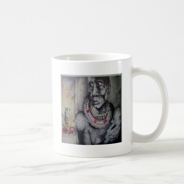 Maasai Mother & Child with Lion Art Print/Graphic Coffee Mug (Right)
