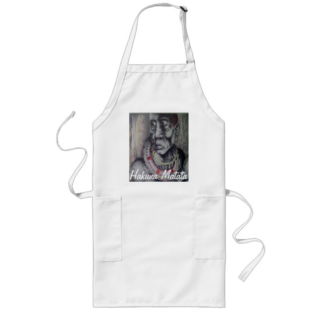 Maasai Mother & Child with Lion Art Print/Graphic Long Apron (Front)