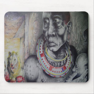 Maasai Mother & Child with Lion Art Print/Graphic Mouse Pad