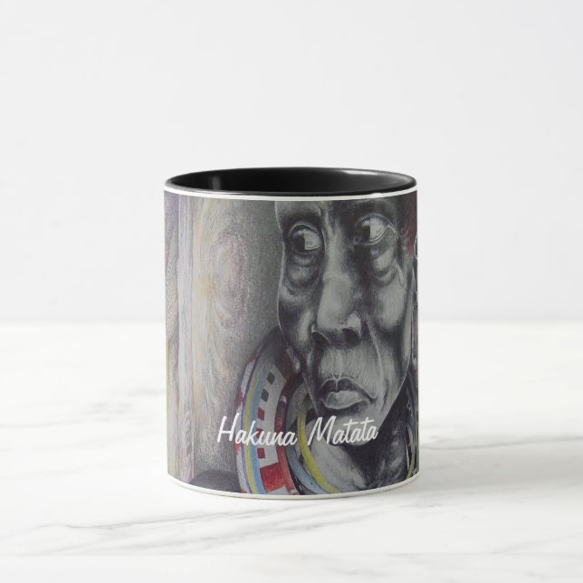 Maasai Mother & Child with Lion Art Print/Graphic Mug (Center)