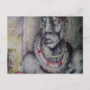 Maasai Mother & Child with Lion Art Print/Graphic Postcard