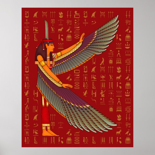 Ma'at Golden Hieroglyphs On Red Poster (Front)