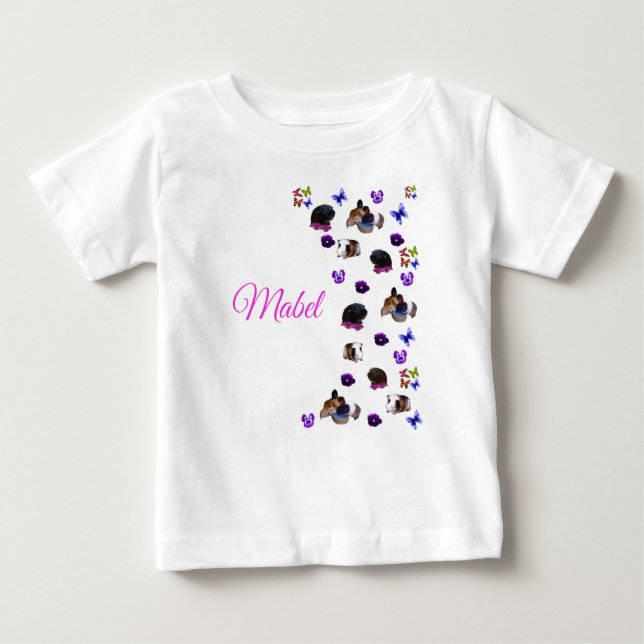 Mabel, Name, With Guinea Pigs And Pansies, Baby T-Shirt (Front)