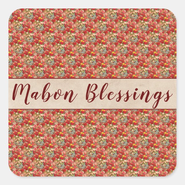 Mabon Blessings Autumn Equinox on Burgundy Floral  Square Sticker (Front)