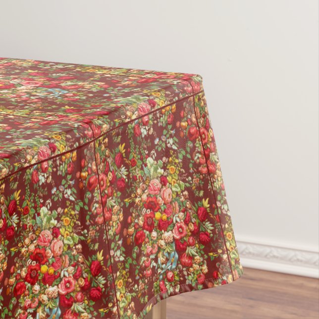 Mabon Blessings Autumn Equinox on Burgundy Floral Tablecloth (In Situ)