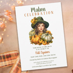 Mabon Harvest Fall Equinox Retro Pumpkin Witch Invitation