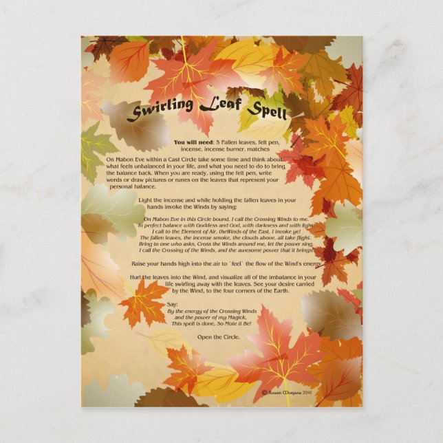 Mabon Swirling Leaf Spell Postcard (Front)