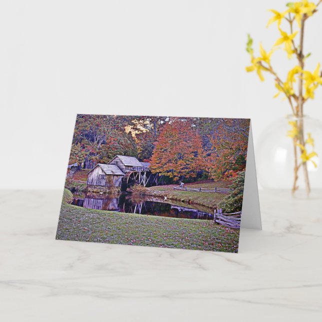 Mabry Mill in Fall Greeting Card (Yellow Flower)