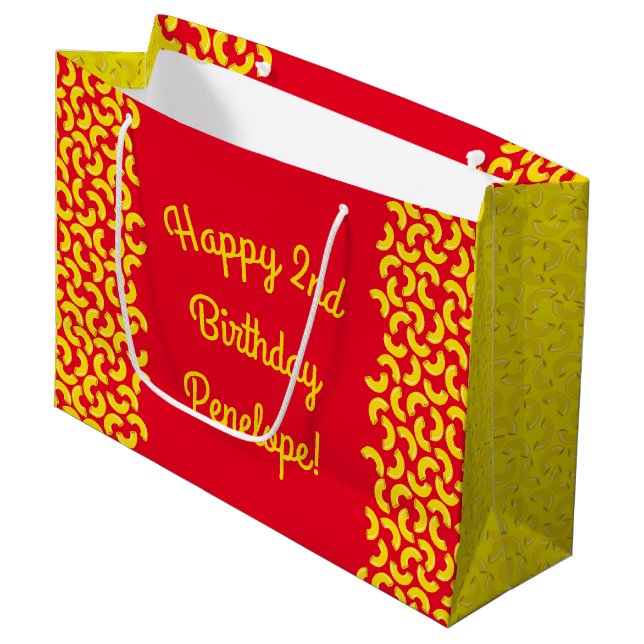 Mac and Cheese Birthday Party Macaroni Large Gift Bag (Front Angled)