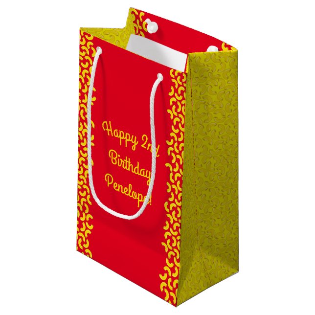 Mac and Cheese Kid 1st Birthday Party Macaroni Small Gift Bag (Front Angled)