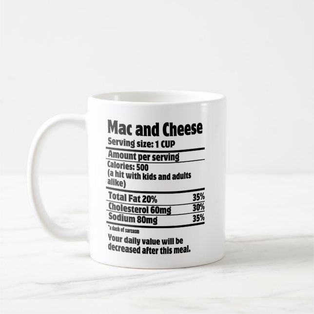 Mac and Cheese Nutrition Fact.w Coffee Mug (Left)