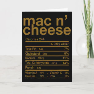 Mac And Cheese Nutrition Facts Funny Thanksgiving Card