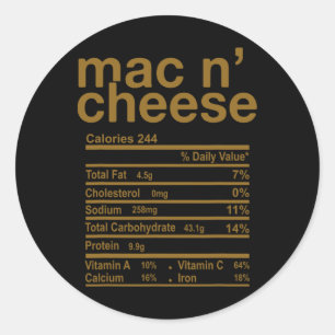 Mac And Cheese Nutrition Facts Funny Thanksgiving Classic Round Sticker