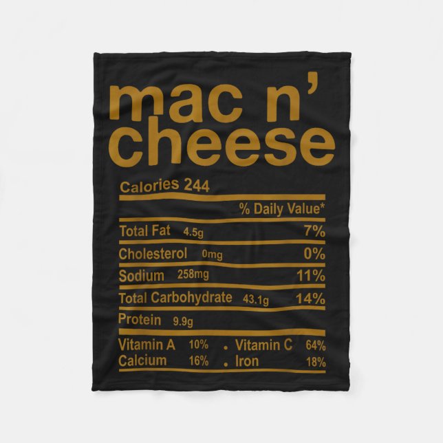 Mac And Cheese Nutrition Facts Funny Thanksgiving  Fleece Blanket (Front)