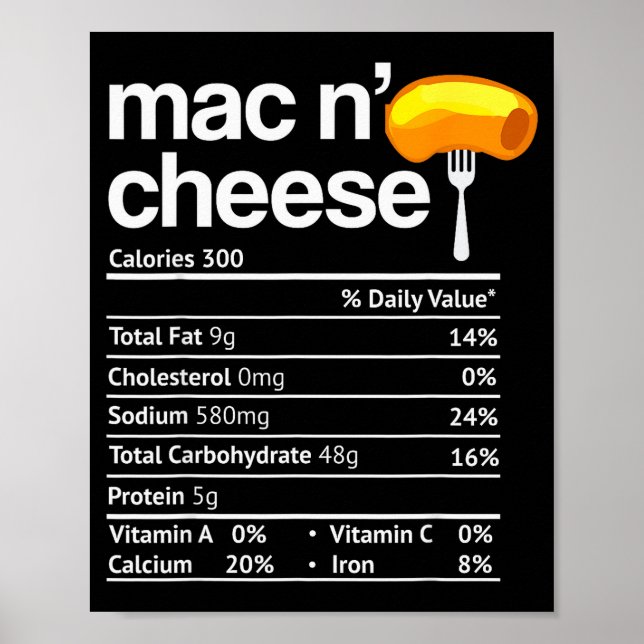 Mac And Cheese Nutrition Funny Thanksgiving Mac N' Poster (Front)