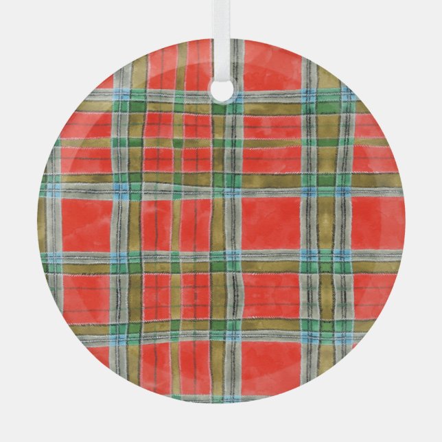 MAC BAIN TARTAN Glass Circle Ornament (Front)