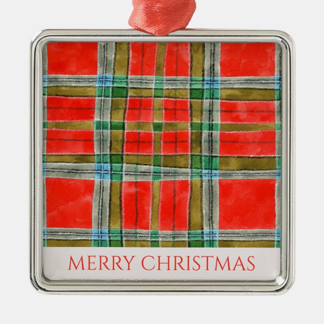 MAC BAIN TARTAN Premium Square Ornament + Text (Front)