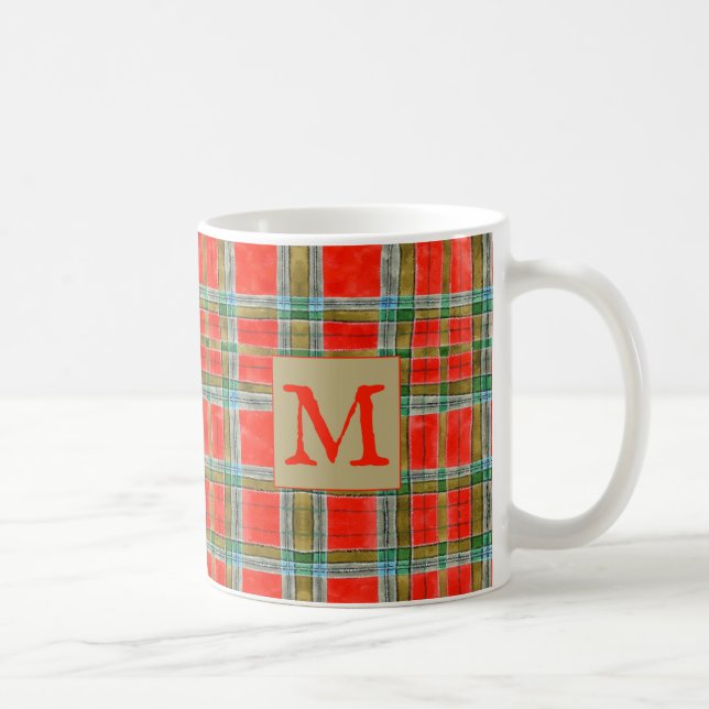 MAC BAIN TARTAN White Mug + Initial (Right)
