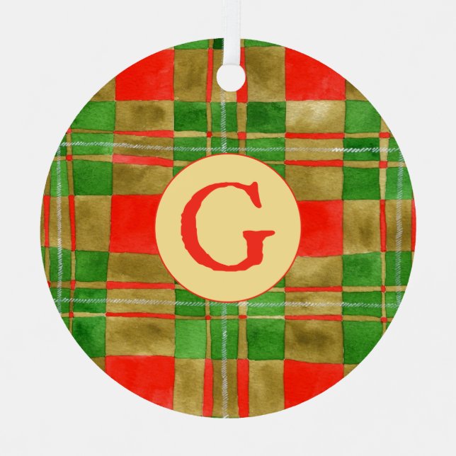 MAC GREGOR TARTAN Metal Circle Ornament + Initial (Front)
