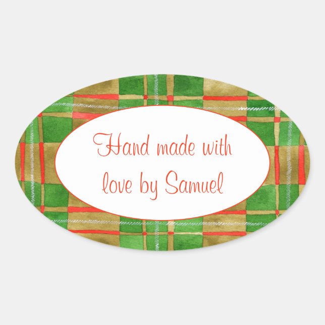 MAC GREGOR TARTAN Oval "Hand Made" Stickers (Front)