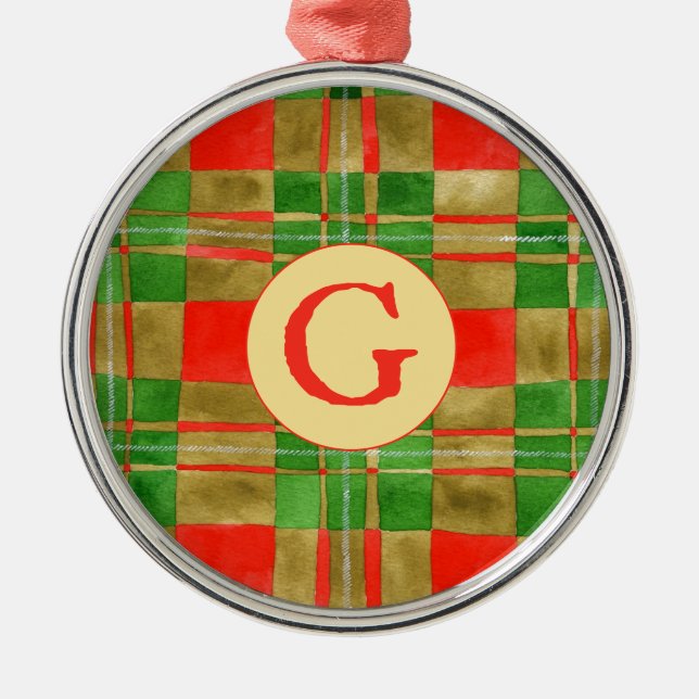 MAC GREGOR TARTAN Premium Round Ornament + Initial (Front)