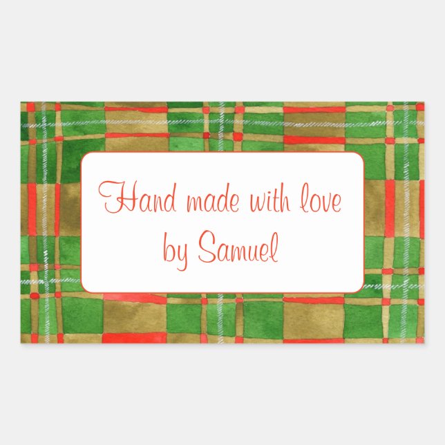 MAC GREGOR TARTAN Rectangle "Hand Made" Stickers (Front)