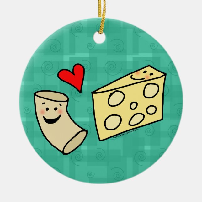 Mac Loves Cheese, Funny Cute Macaroni + Cheese Ceramic Ornament (Front)