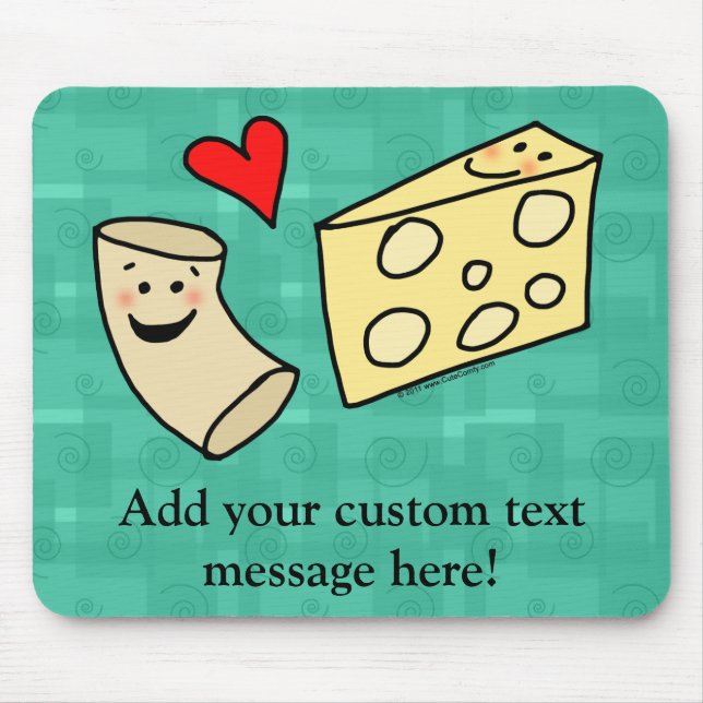 Mac Loves Cheese, Funny Cute Macaroni + Cheese Mouse Pad (Front)