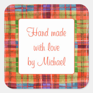 MAC RAE TARTAN 3" Square "Hand Made" Stickers